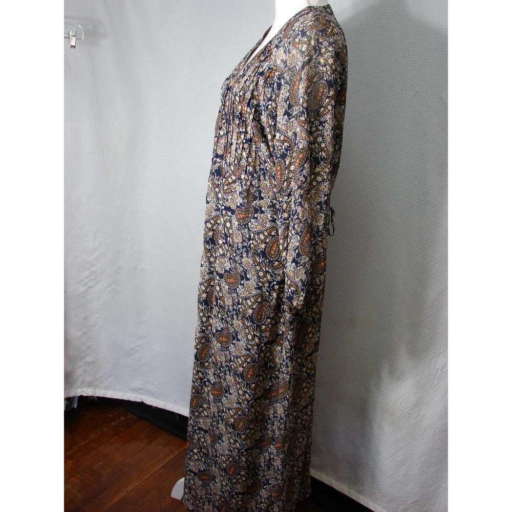 Natural Life Maxi Dress XL Boho Paisley Gold Shimmer Button Front Lined Navy - Picture 4 of 7